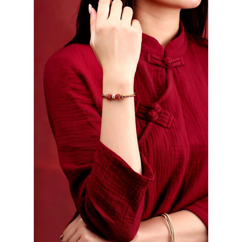 Bracelet porte-bonheur Dunhuang fait main en fil rouge