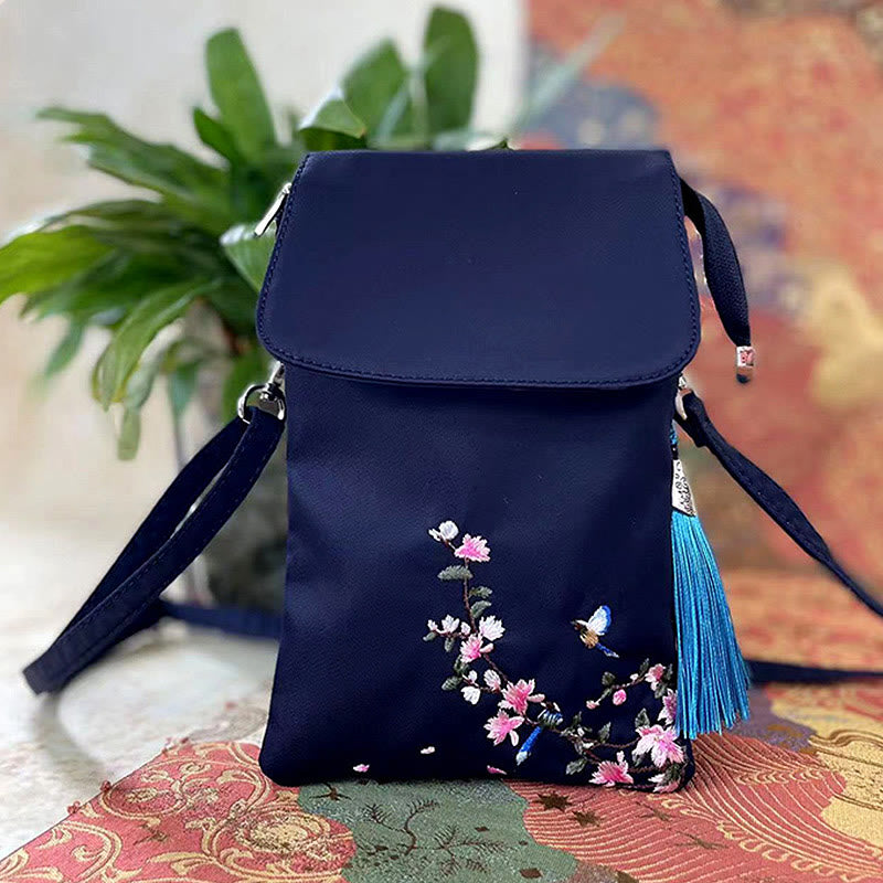 Sac bandoulière imperméable brodé à la main avec fleurs de lotus