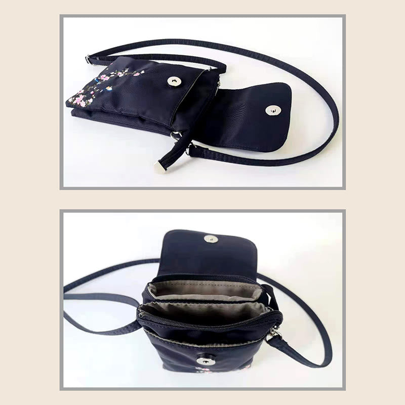 Sac bandoulière imperméable brodé à la main avec fleurs de lotus