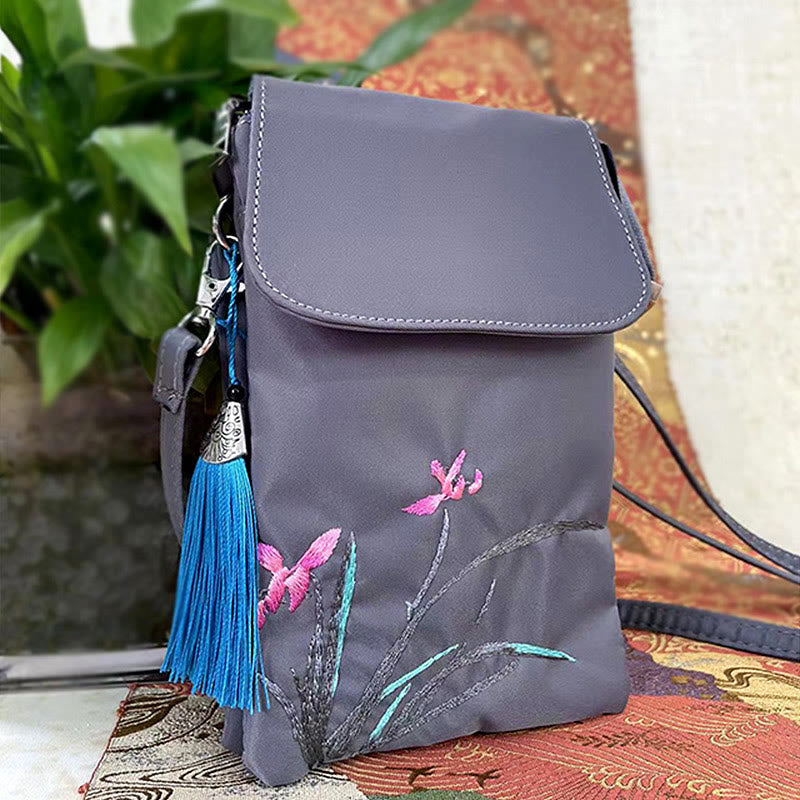Sac bandoulière imperméable brodé à la main avec fleurs de lotus