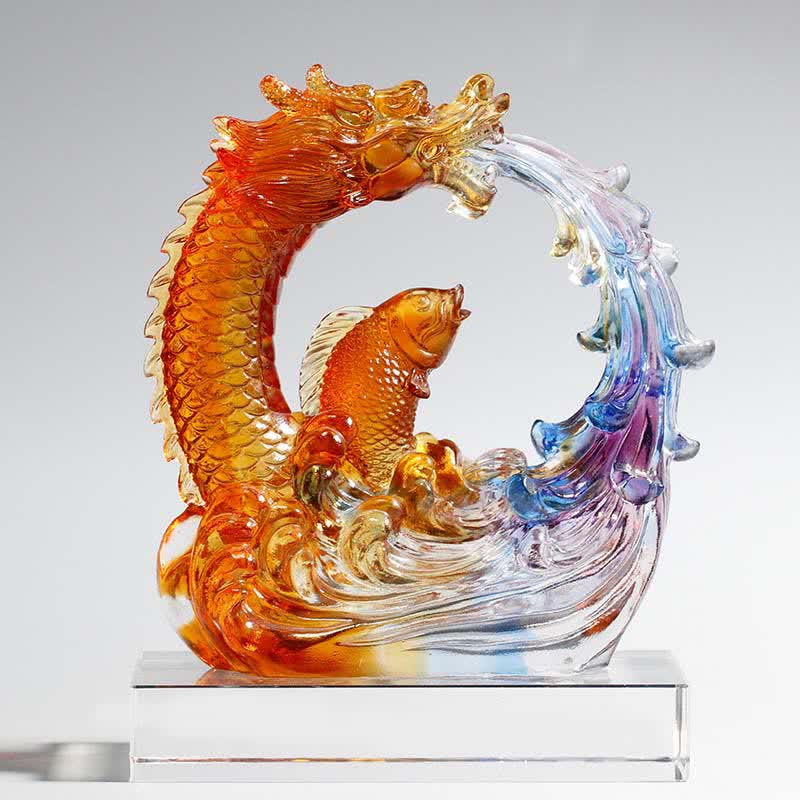 Art en cristal fait à la main Feng Shui Liuli Dragon Koi Fish