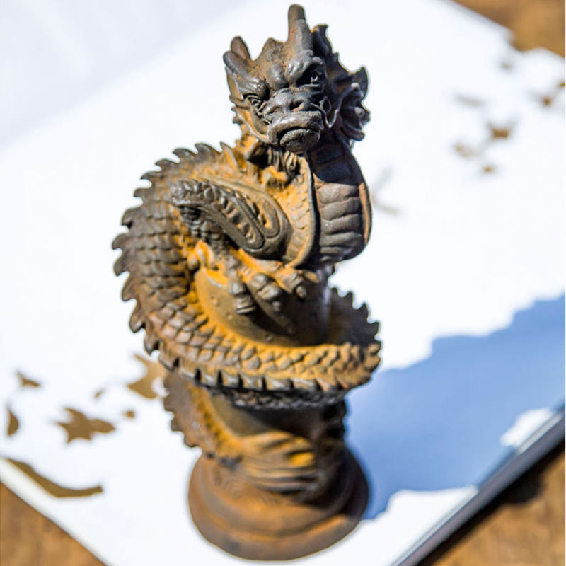 Statue de dragon volant en résine et poudre de fer faite à la main, 20 cm