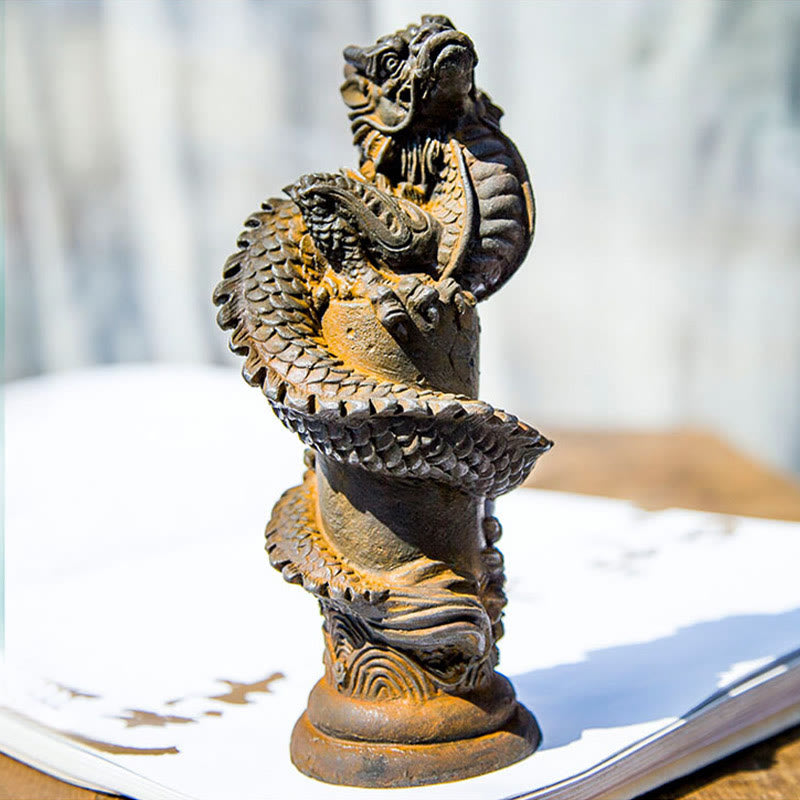 Statue de dragon volant en résine et poudre de fer faite à la main, 20 cm