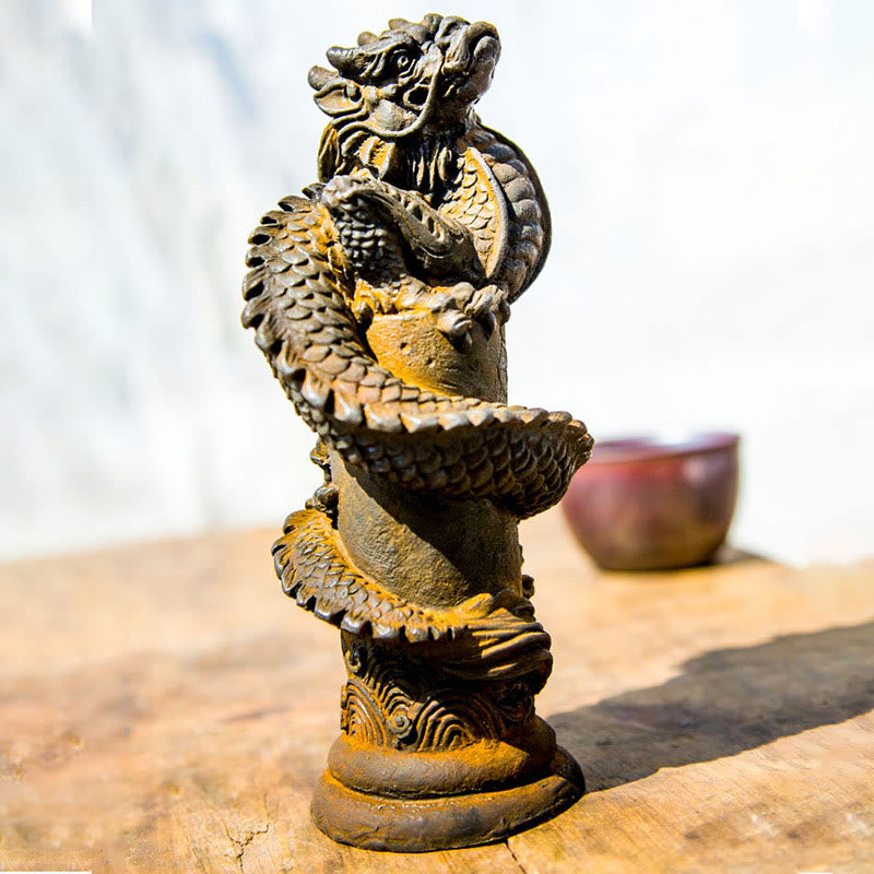 Statue de dragon volant en résine et poudre de fer faite à la main, 20 cm