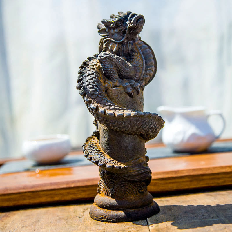 Statue de dragon volant en résine et poudre de fer faite à la main, 20 cm