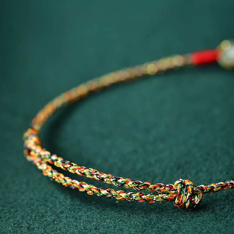 Bracelet de prospérité en jade fait main avec boucle de paix en corde 14-17 cm