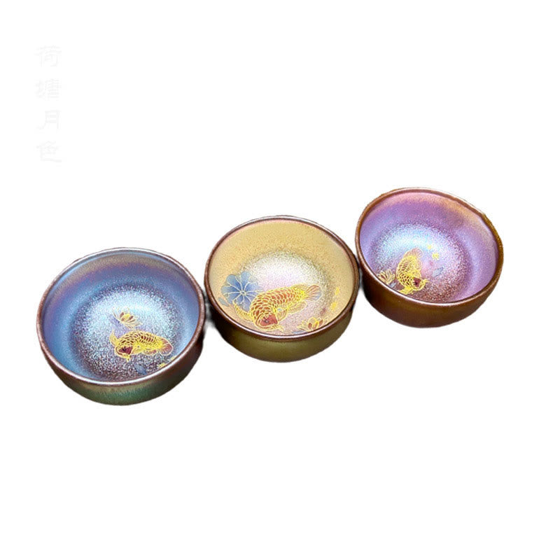 Tasse à thé en céramique Jian Zhan Koi Fish Lotus Leaf 150 ml faite à la main