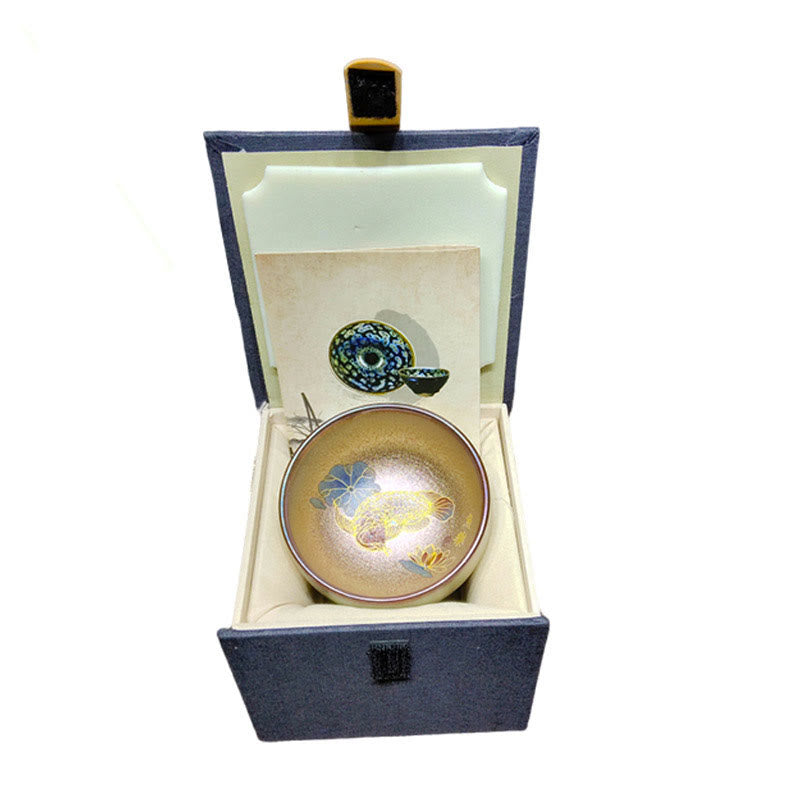 Tasse à thé en céramique Jian Zhan Koi Fish Lotus Leaf 150 ml faite à la main