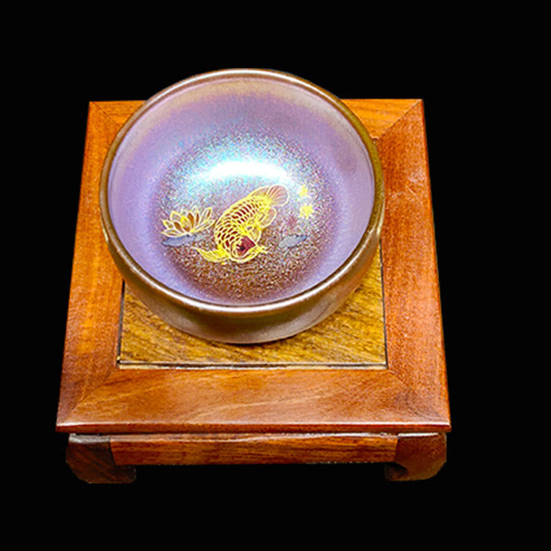 Tasse à thé en céramique Jian Zhan Koi Fish Lotus Leaf 150 ml faite à la main