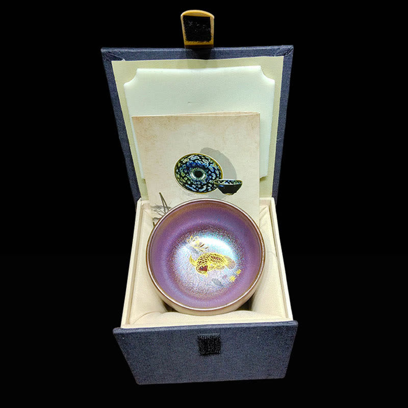 Tasse à thé en céramique Jian Zhan Koi Fish Lotus Leaf 150 ml faite à la main