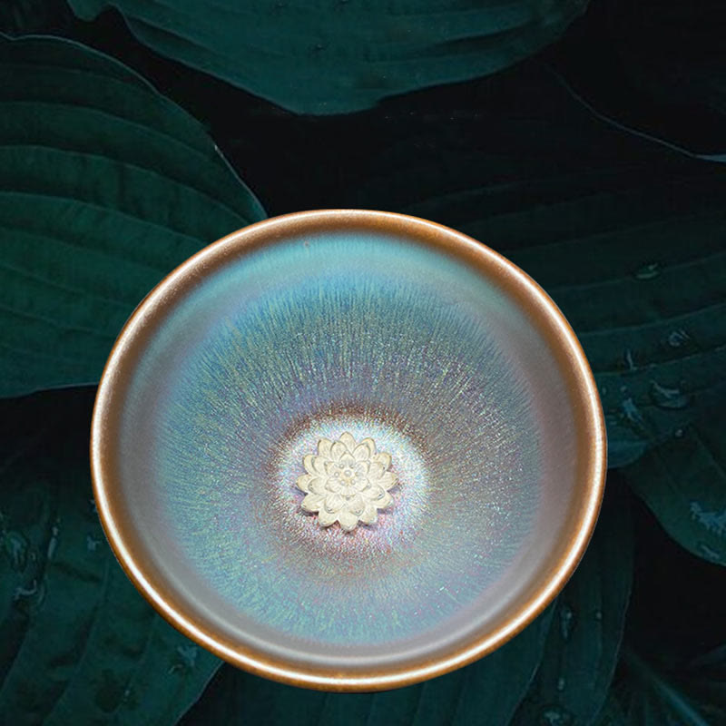 Tasse à thé en céramique faite à la main Jian Zhan Fleur de Lotus 150 ml
