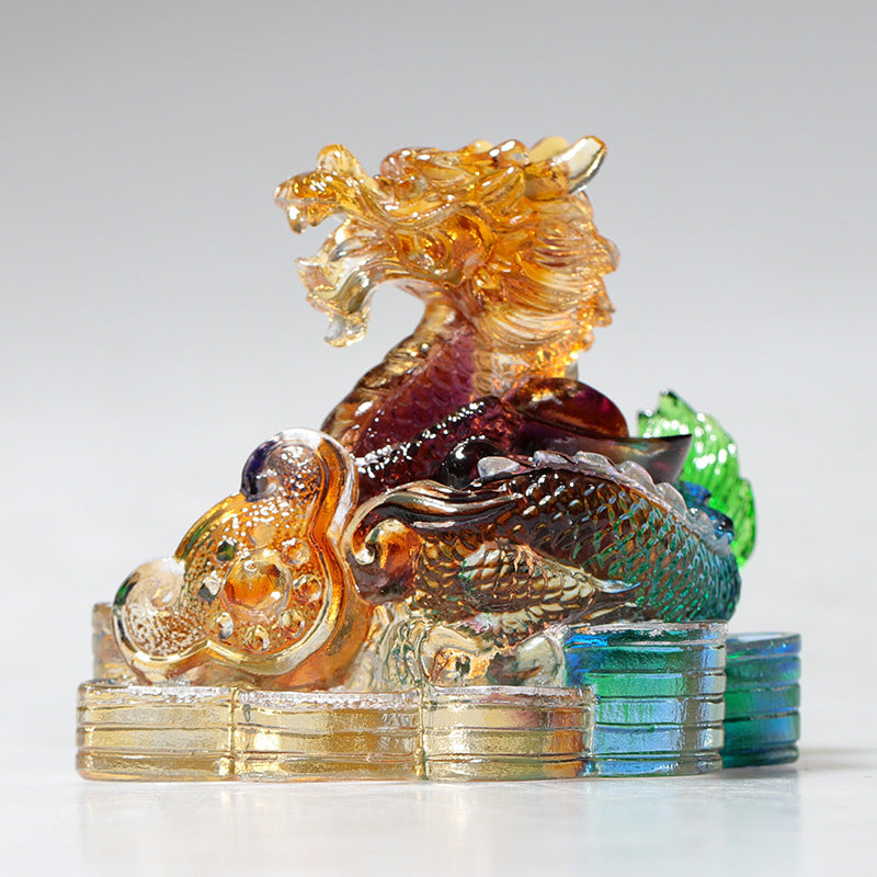 Figurine de dragon chinois en cristal Liuli faite à la main pour la protection et la prospérité