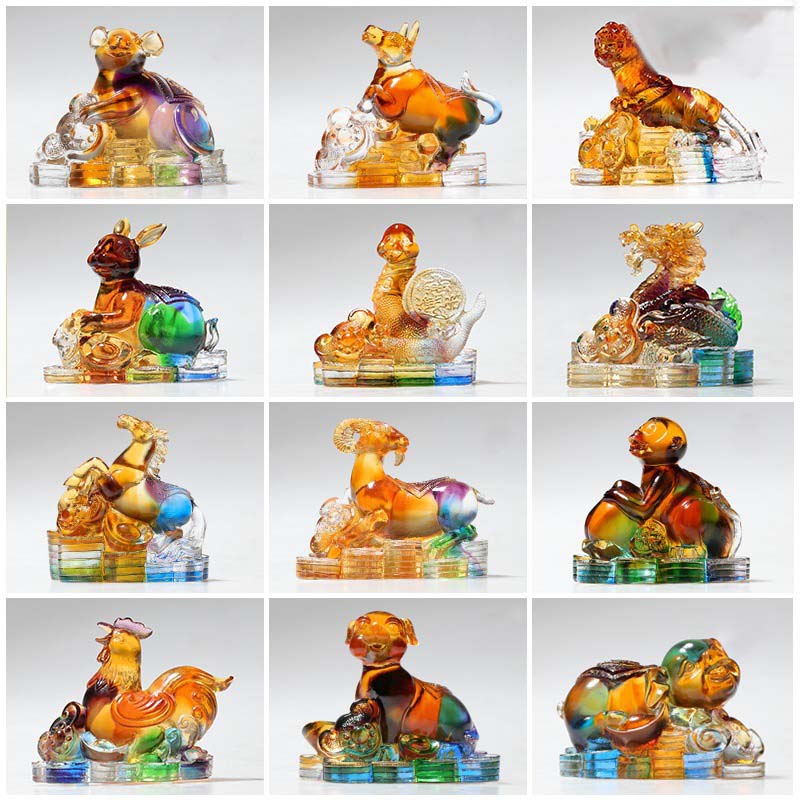 Figurine de dragon chinois en cristal Liuli faite à la main pour la protection et la prospérité