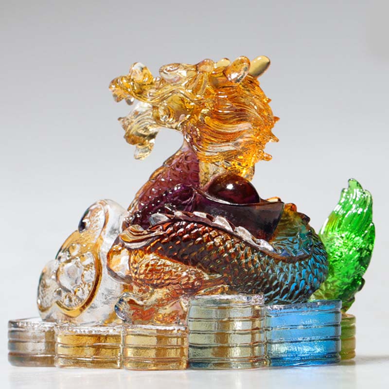 Figurine de dragon chinois en cristal Liuli faite à la main pour la protection et la prospérité