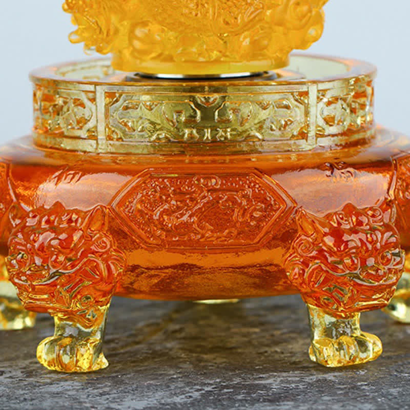 Décoration dragon Feng Shui en cristal Liuli faite à la main 13,5 cm