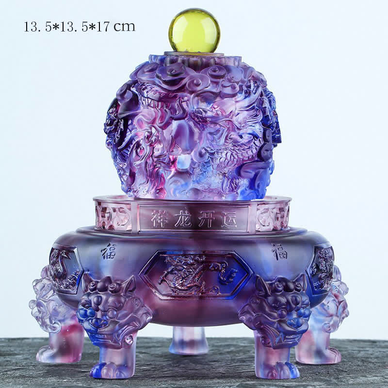 Décoration dragon Feng Shui en cristal Liuli faite à la main 13,5 cm