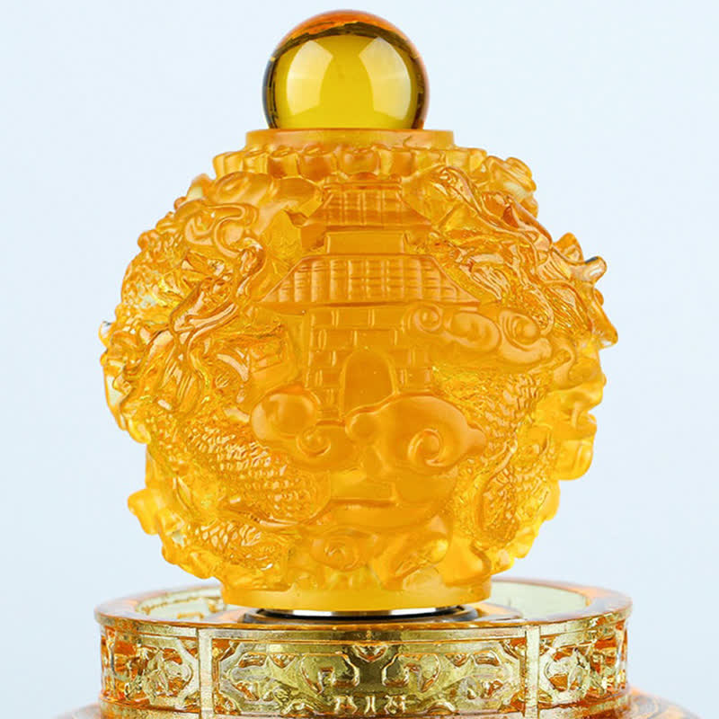 Décoration dragon Feng Shui en cristal Liuli faite à la main 13,5 cm