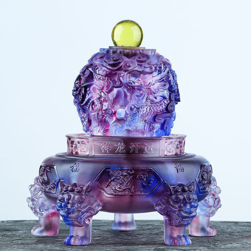 Décoration dragon Feng Shui en cristal Liuli faite à la main 13,5 cm