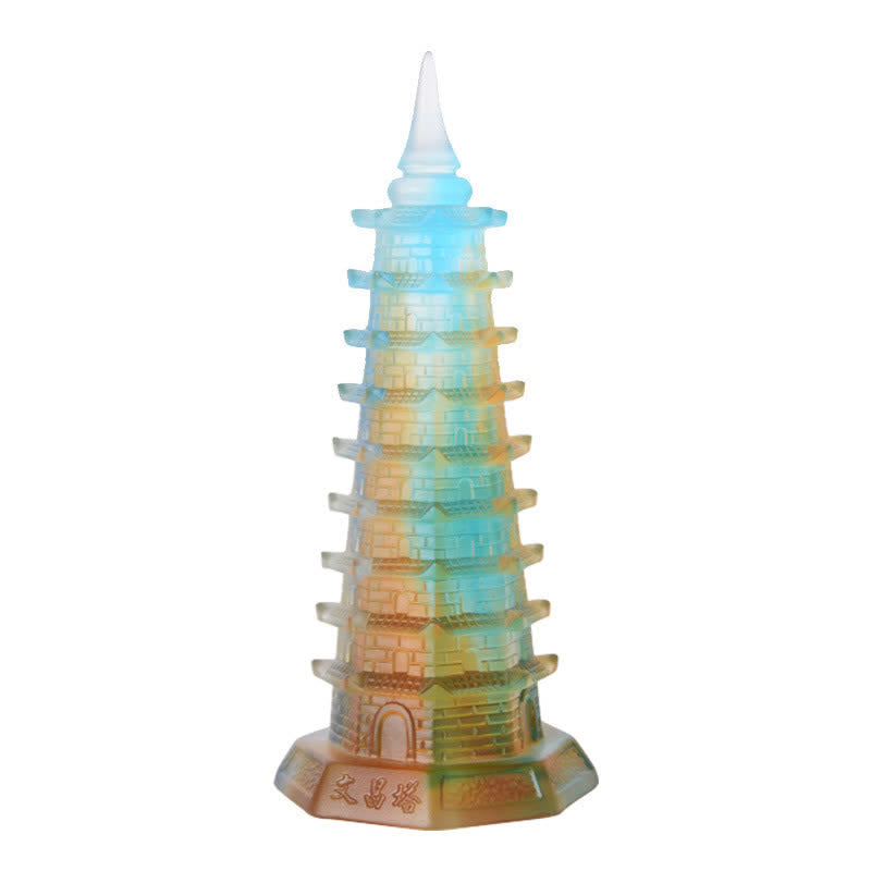 Petite tour pagode Feng Shui en cristal Liuli faite à la main