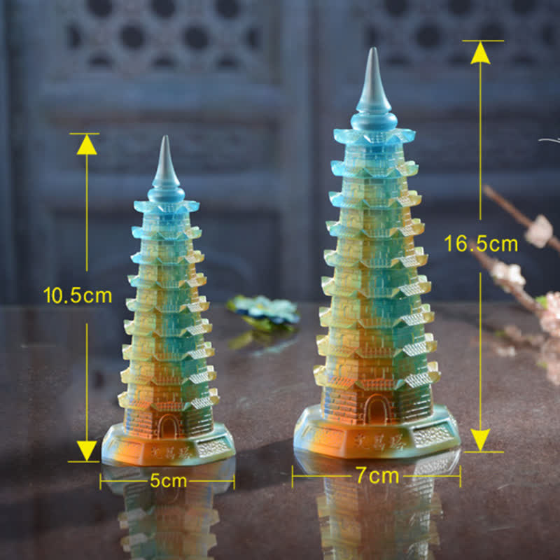 Petite tour pagode Feng Shui en cristal Liuli faite à la main