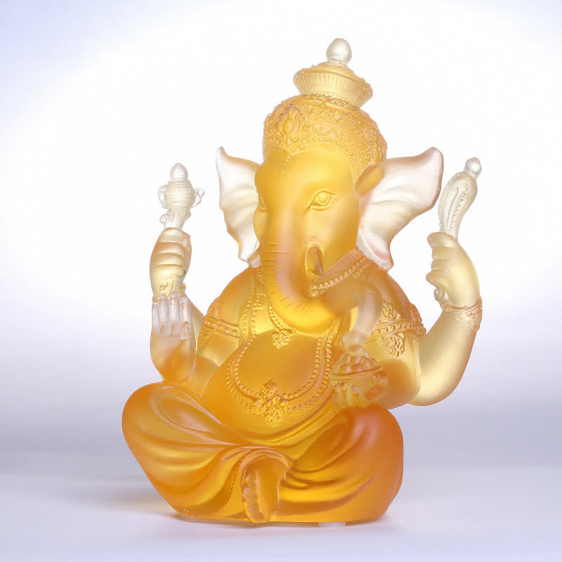 Statue de Ganesh en cristal Liuli faite à la main 11,5 cm Protection Art