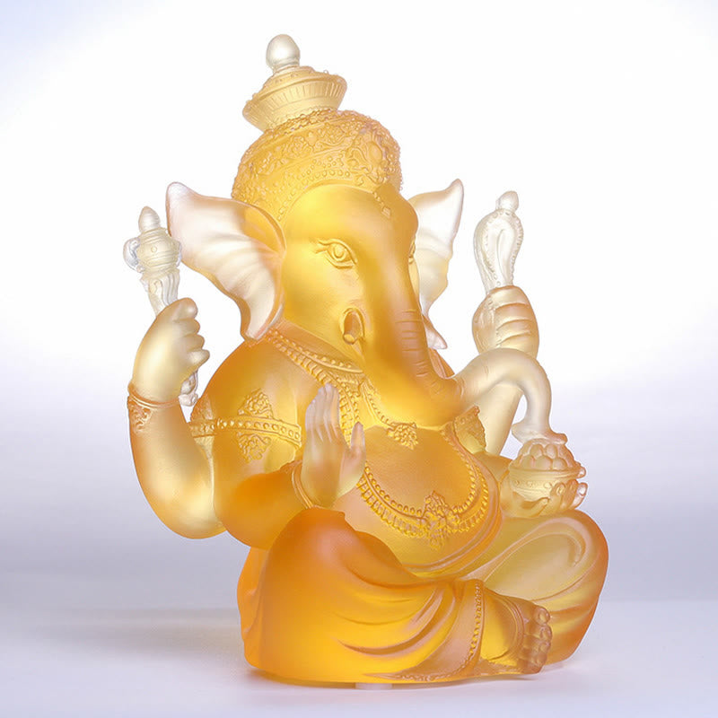 Statue de Ganesh en cristal Liuli faite à la main 11,5 cm Protection Art