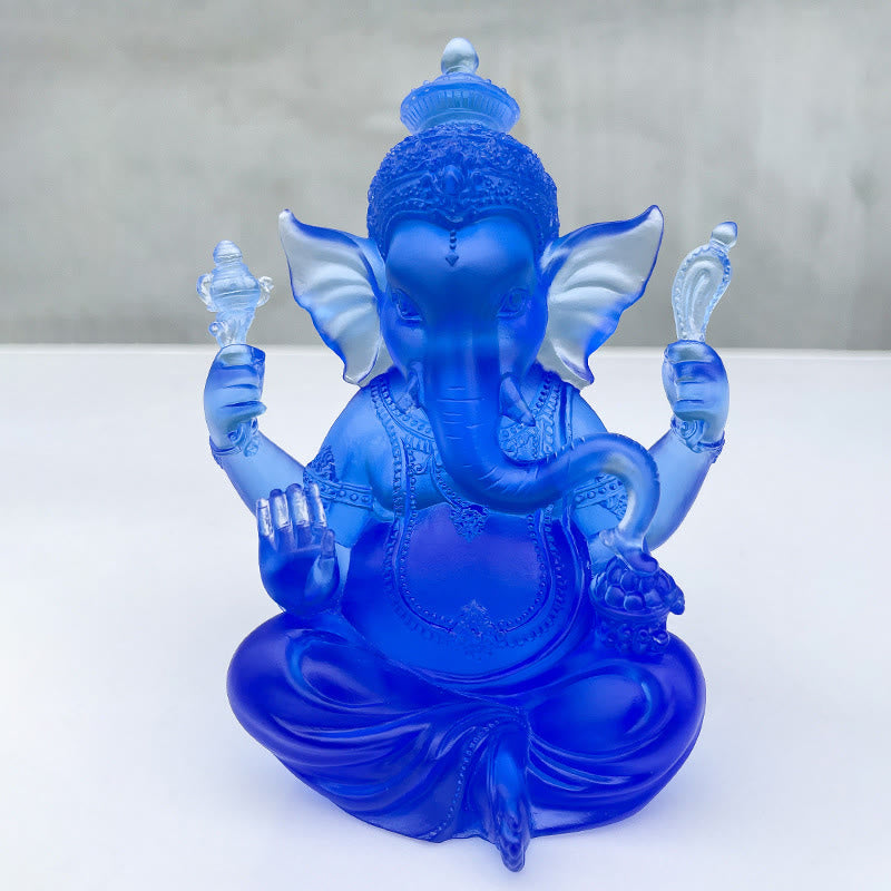 Statue de Ganesh en cristal Liuli faite à la main 11,5 cm Protection Art
