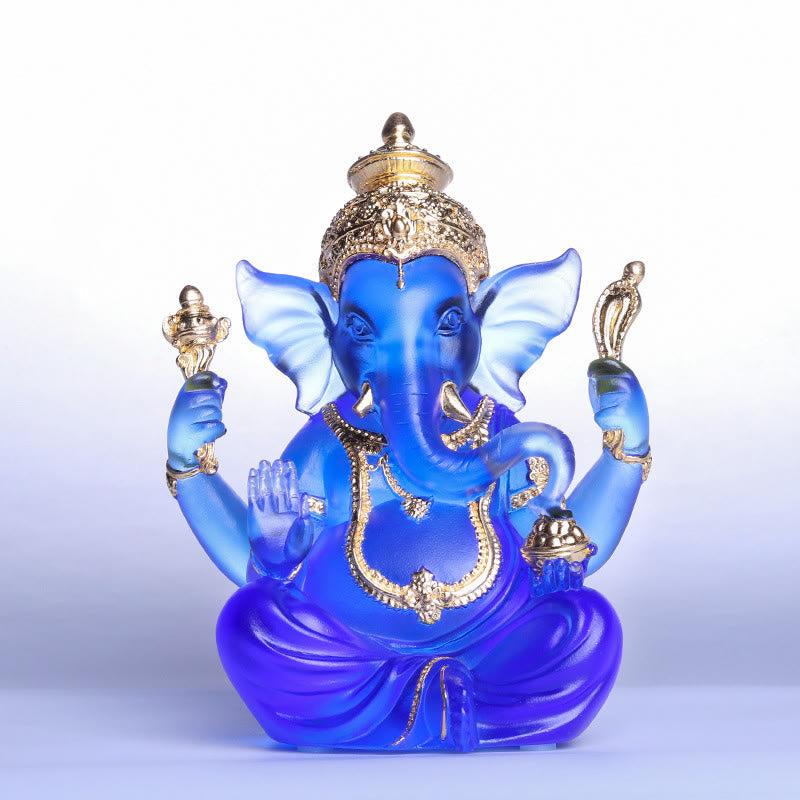 Statue de Ganesh en cristal Liuli faite à la main 11,5 cm Protection Art
