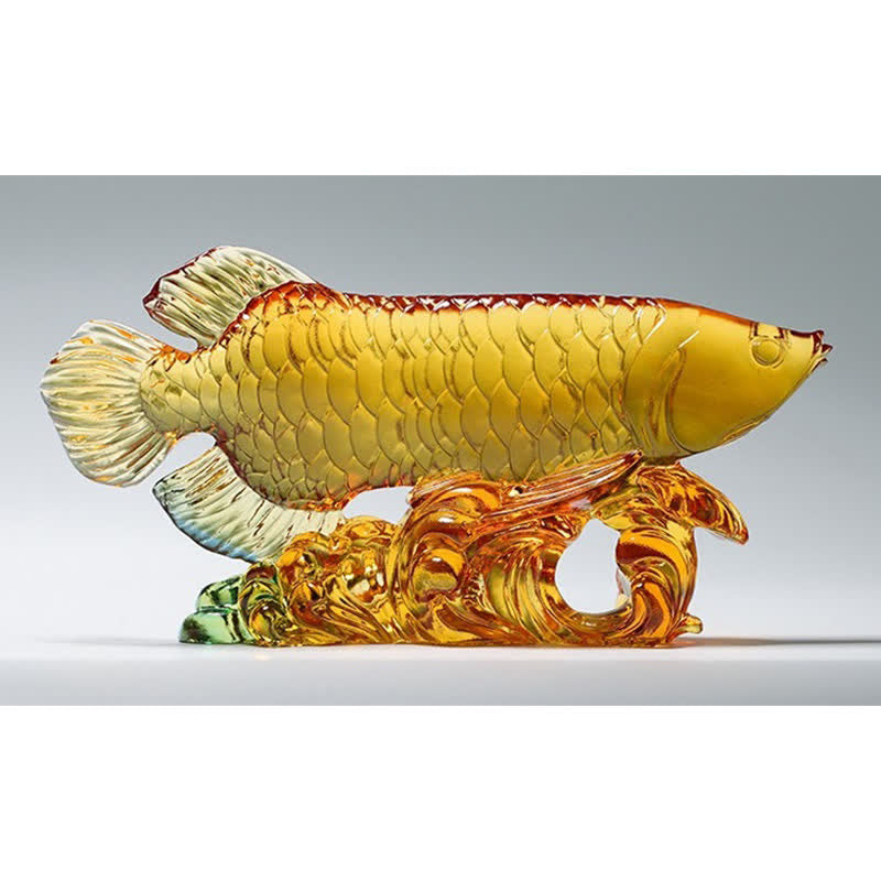 Décoration Feng Shui en forme de poisson koï en cristal Liuli faite à la main