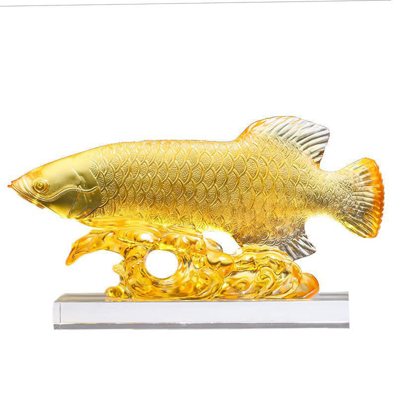 Décoration Feng Shui en forme de poisson koï en cristal Liuli faite à la main