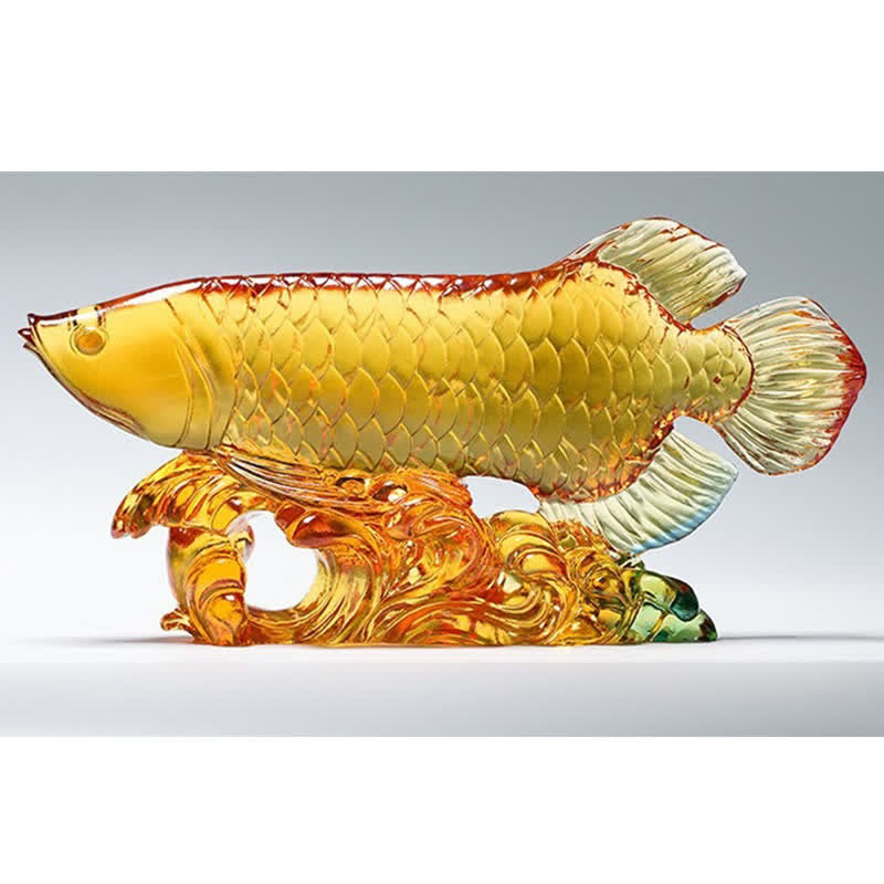 Décoration Feng Shui en forme de poisson koï en cristal Liuli faite à la main