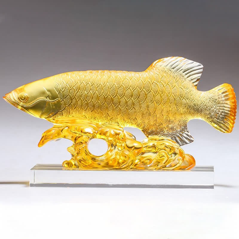 Décoration Feng Shui en forme de poisson koï en cristal Liuli faite à la main