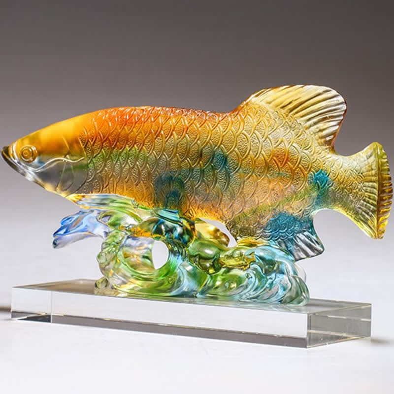 Décoration Feng Shui en forme de poisson koï en cristal Liuli faite à la main