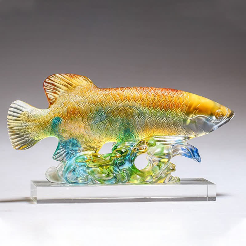 Décoration Feng Shui en forme de poisson koï en cristal Liuli faite à la main