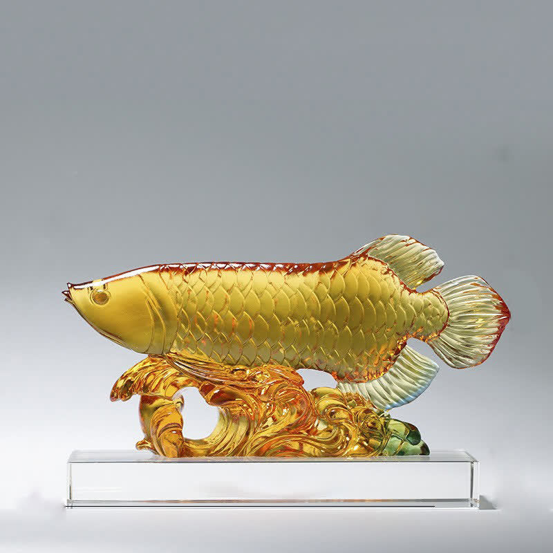 Décoration Feng Shui en forme de poisson koï en cristal Liuli faite à la main