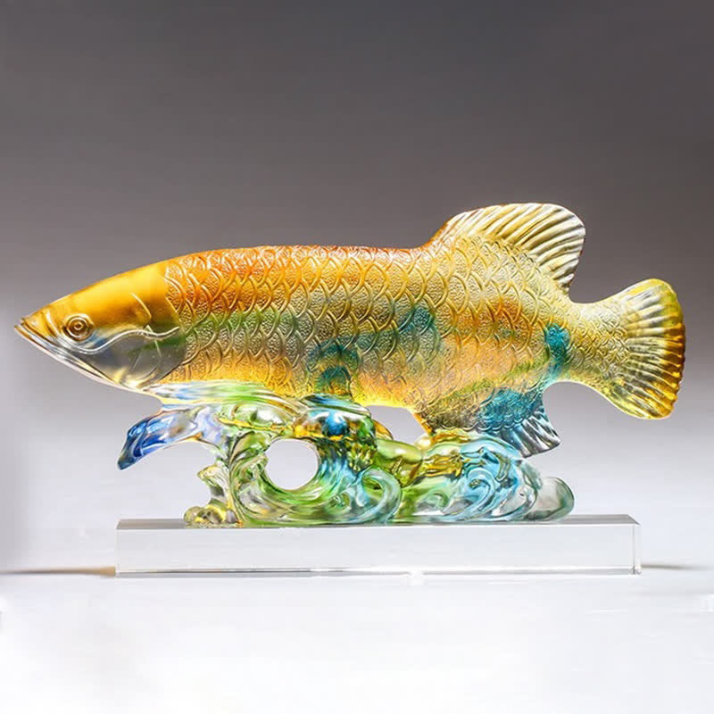 Décoration Feng Shui en forme de poisson koï en cristal Liuli faite à la main