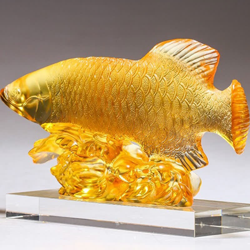 Décoration Feng Shui en forme de poisson koï en cristal Liuli faite à la main