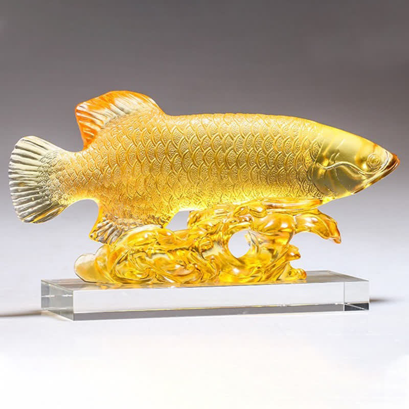 Décoration Feng Shui en forme de poisson koï en cristal Liuli faite à la main