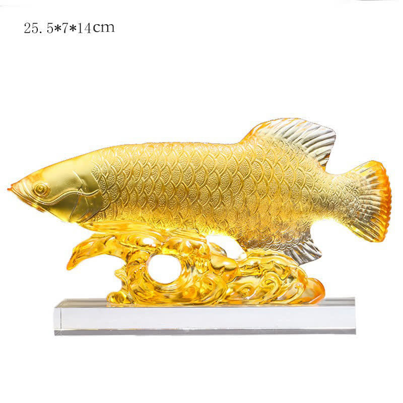 Décoration Feng Shui en forme de poisson koï en cristal Liuli faite à la main