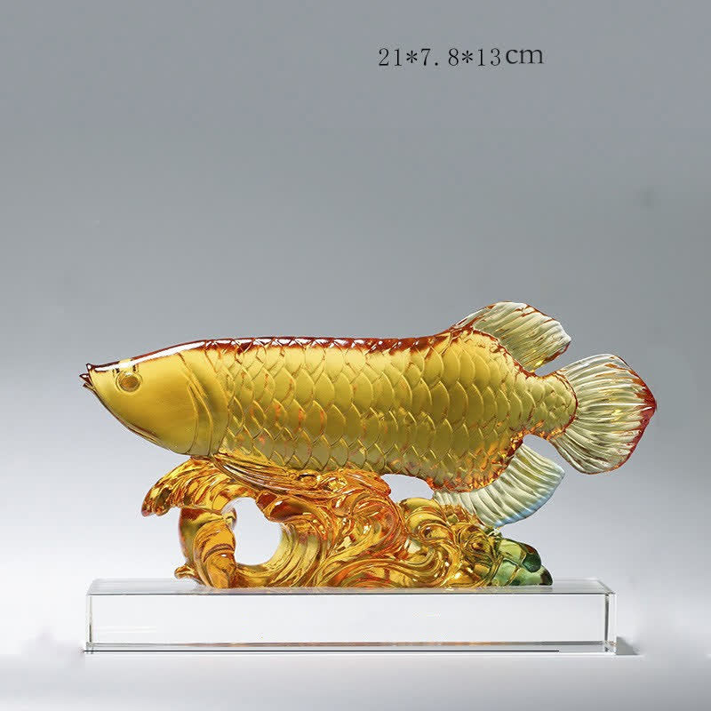 Décoration Feng Shui en forme de poisson koï en cristal Liuli faite à la main
