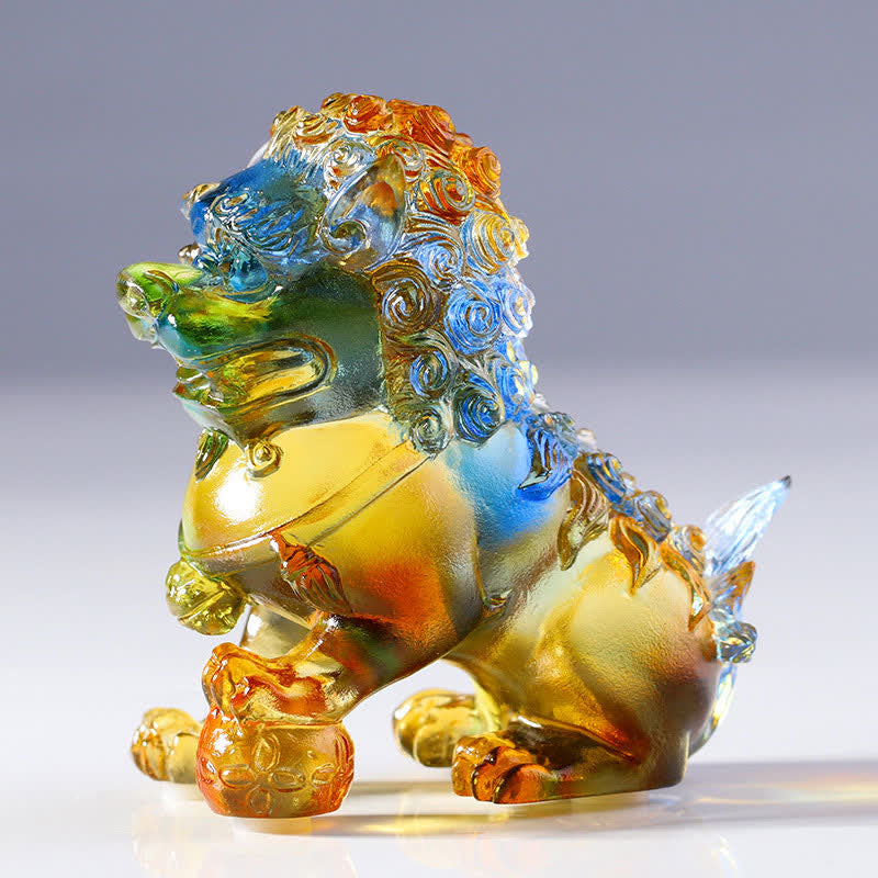 Pièce d'art en cristal de lion Liuli faite à la main pour la force et la protection