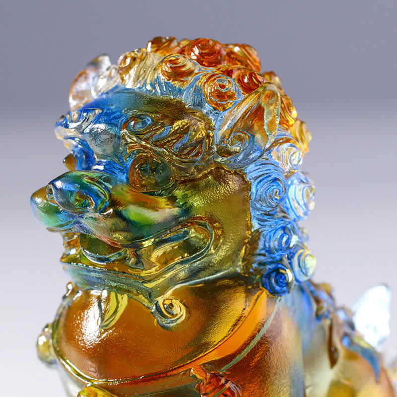 Pièce d'art en cristal de lion Liuli faite à la main pour la force et la protection