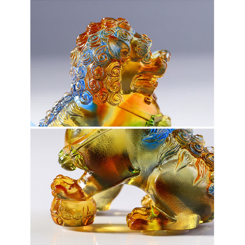 Pièce d'art en cristal de lion Liuli faite à la main pour la force et la protection