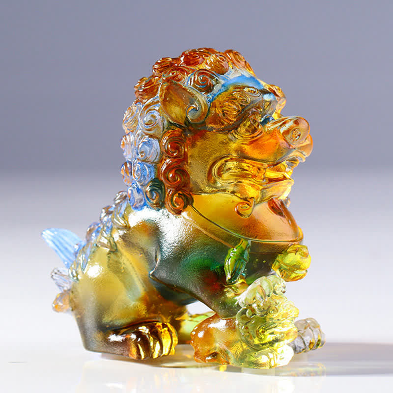Pièce d'art en cristal de lion Liuli faite à la main pour la force et la protection