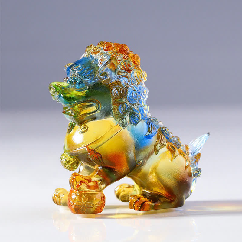 Pièce d'art en cristal de lion Liuli faite à la main pour la force et la protection