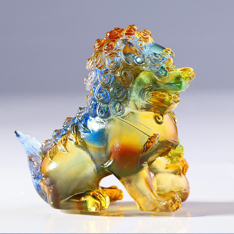 Pièce d'art en cristal de lion Liuli faite à la main pour la force et la protection