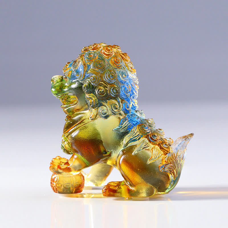 Pièce d'art en cristal de lion Liuli faite à la main pour la force et la protection