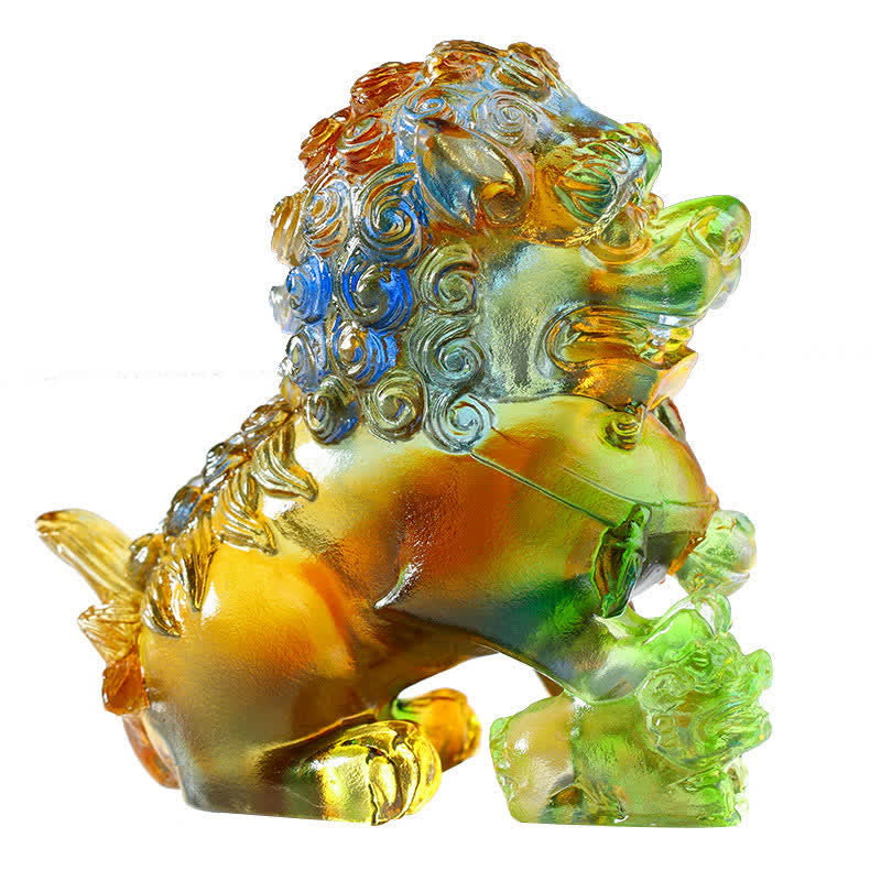 Pièce d'art en cristal de lion Liuli faite à la main pour la force et la protection