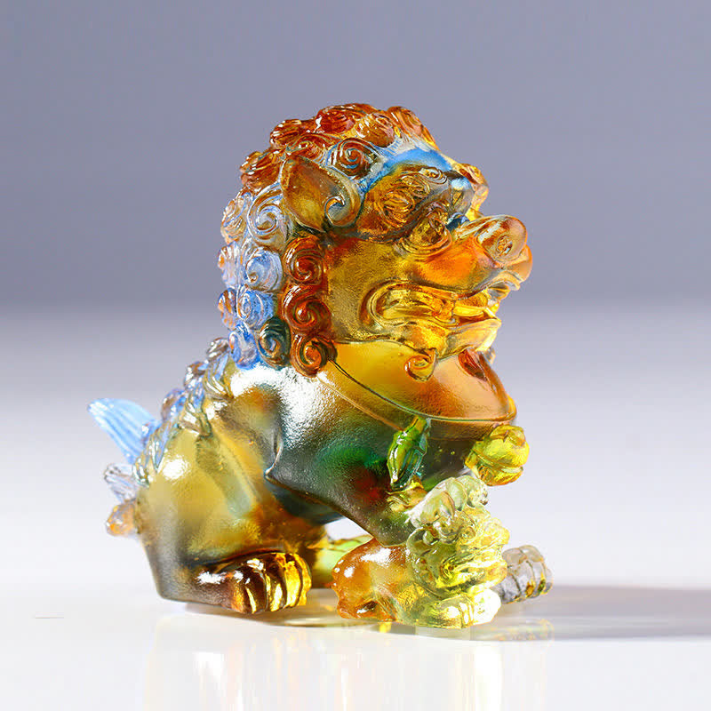 Pièce d'art en cristal de lion Liuli faite à la main pour la force et la protection