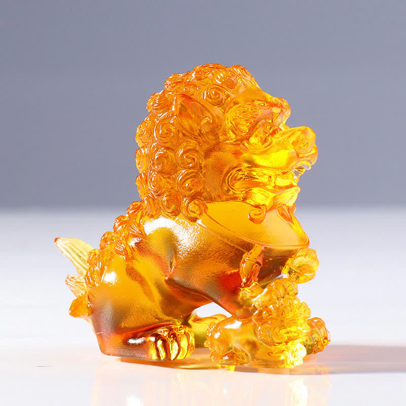 Pièce d'art en cristal de lion Liuli faite à la main pour la force et la protection